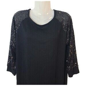 Cable & Gauge Black Sweater with Sequin Sleeve Dress Sx L NWT